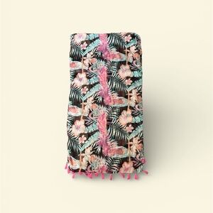 Tropical Floral Scarf with Pink Tassels